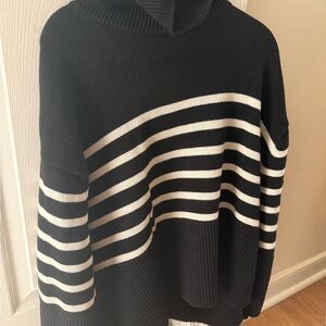 GAP Black and White Striped Turtleneck Sweater